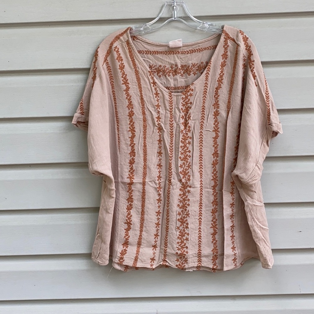 By Together and Collection Tan and Orange Embroidered Top